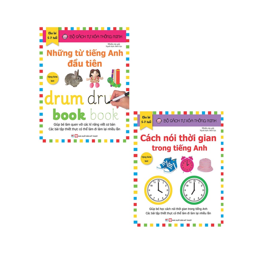 Sách - Combo Tự Xóa Thông Minh - Những Từ Tiếng Anh Đầu Tiên + Cách Nói Thời Gian Trong Tiếng Anh (5-7 Tuổi) (Bộ 2 Cuốn)