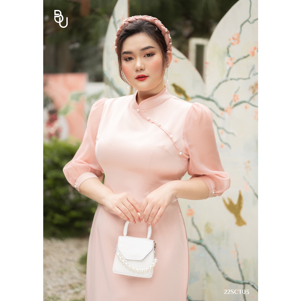 Áo dài lé ngực cúc chéo BIGSIZE  - 22SCT03 -