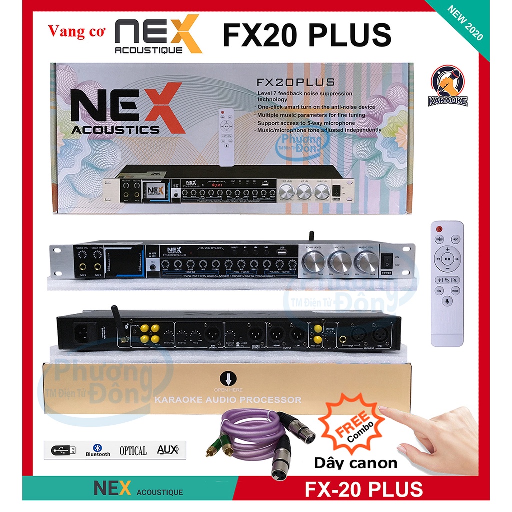 Vang Cơ Bluetooth NEX FX20 PLus, Thiết Bị Đầu Thu Karaoke NEX FX20 Plus Chuyên Nghiệp, Có Remote, Màn Hình