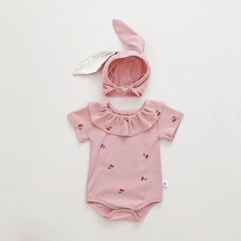 Bộ Áo Liền Quần Tay Ngắn In Họa Tiết cherry Dễ Thương Thời Trang Mùa Hè Cho Bé Gái Từ 0-2 Tuổi