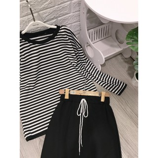 SET ÁO KẺ KÈM CHÂN VÁY BASIC - (Sp sẵn)