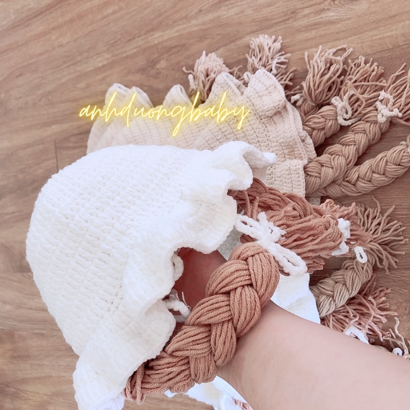 Mũ len kèm bím tóc giả dễ thương cho bé gái