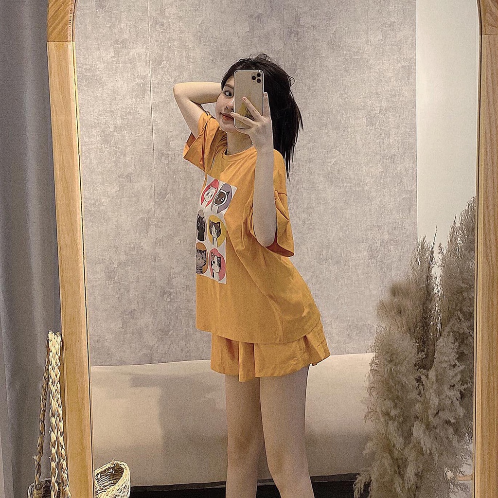 Set bộ nữ, set đùi áo thun from rộng 60kg hoạ tiết teen chất cotton co dãn mịn mát SKUS-113