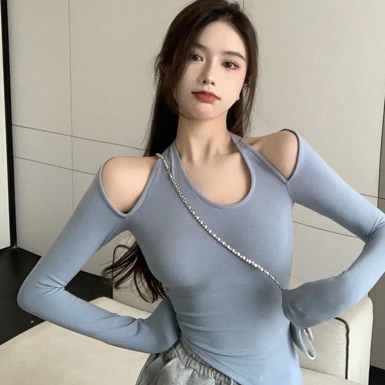 Áo thun COZOK tay dài trễ vai thiết kế độc đáo quyến rũ cho nữ