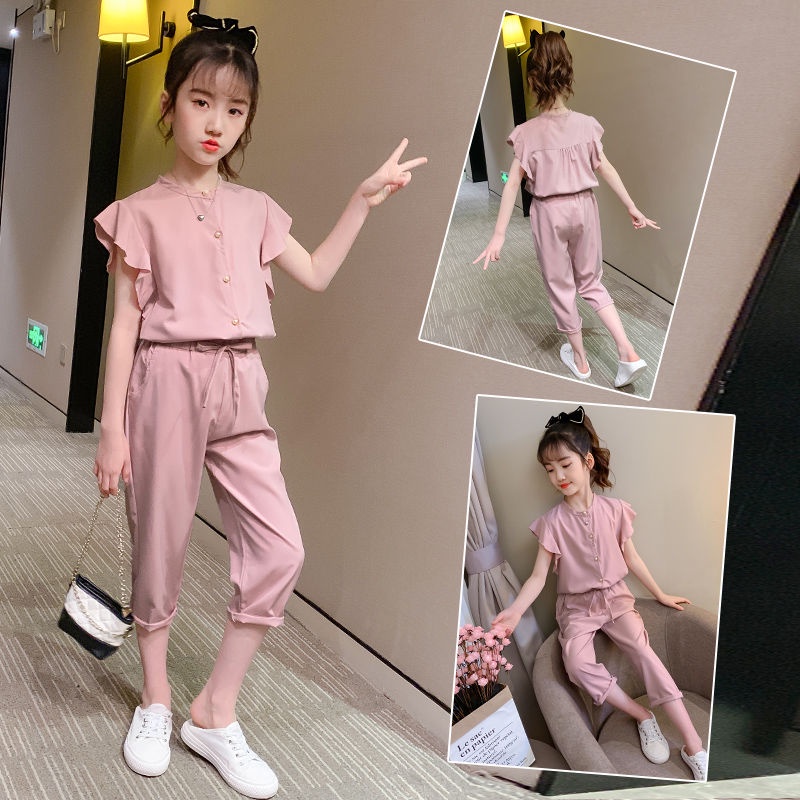 Set Áo Thun Tay Ngắn + Quần Dài Màu Hồng Thời Trang Mùa Hè Cho Bé Gái Từ 3 Đến 4-5 - 6 Đến 7 Đến 8 Đến 9-10 Đến 11 Đến 12 To 13 Tuổi