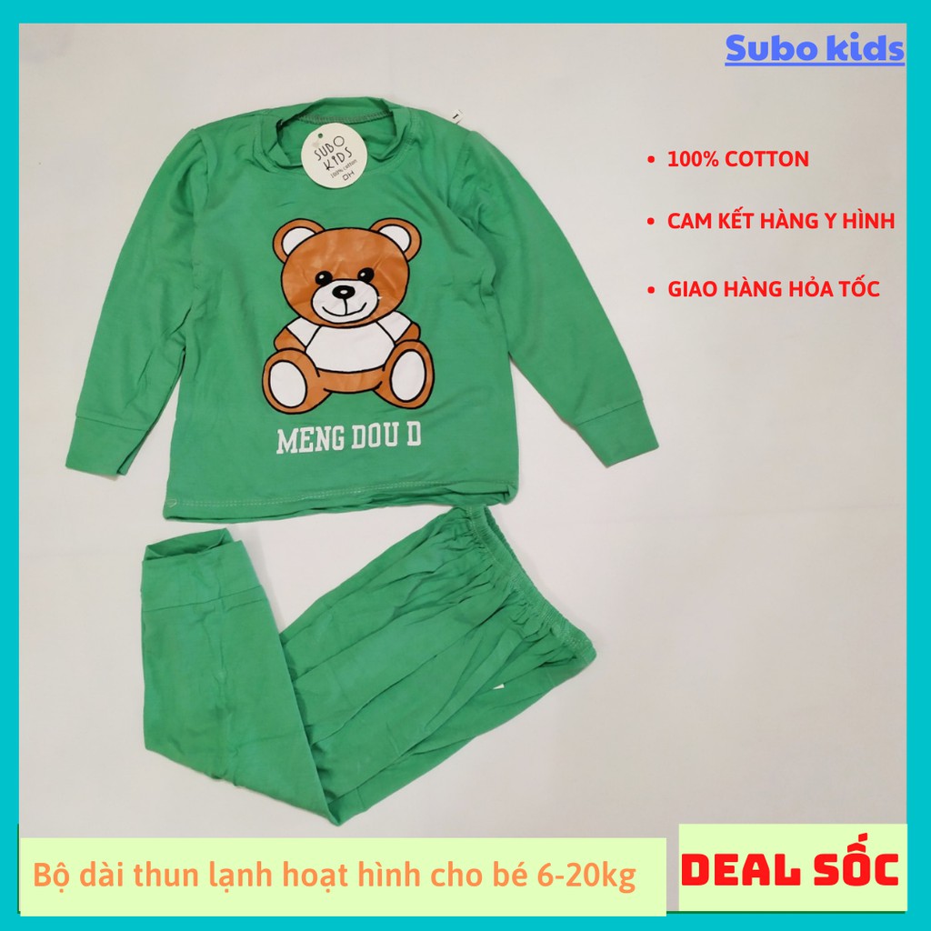 Bộ dài tay thun lạnh hoạt hình cho bé trai, bé gái 6-16kg