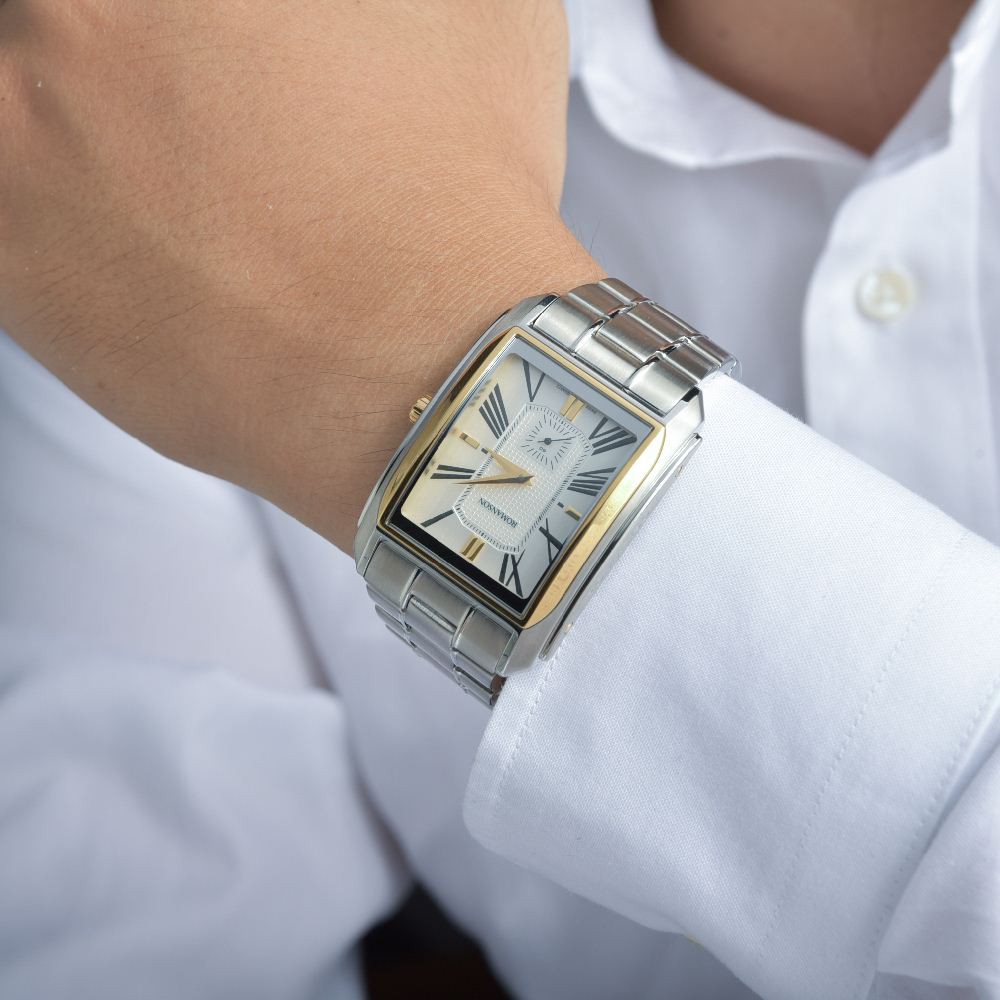 Đồng hồ Romanson Men Watch TM2629JMCWH nam mặt chữ nhật máy Thụy Sĩ kính chống nước dây thép cao cấp chính hãng