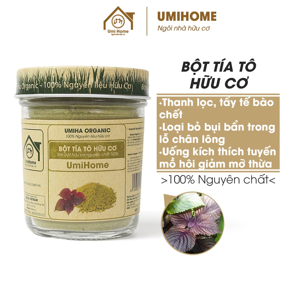 Bột Lá Tía Tô nguyên chất UMIHOME 135g - Đắp mặt nạ dưỡng trắng da, sạch mụn ẩn, làm hồng da hiệu quả