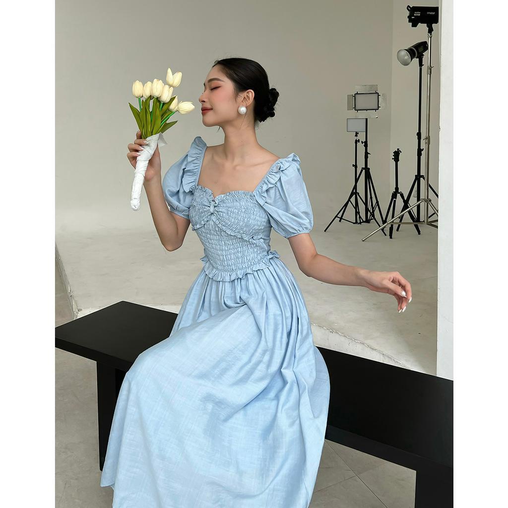 BBSTORE'S Đầm Maxi Tay Phồng Phối Bèo Thời Trang Đi Biển Siêu Xinh -D1923