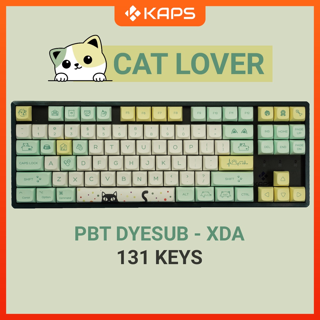 Keycap mèo dễ thương Cat lover PBT profile XDA in dyesub 131 nút cho bàn phím cơ layout 108/104/98/87/84/75/68/64/61