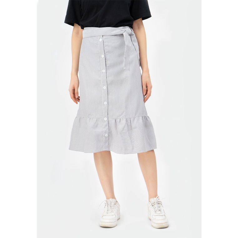 Chân Váy, Cách Điệu Có Khuy, Tà Váy Xòe, Dây Buộc Bên Hông, Màu Trắng Xanh - Lovadova 20S12C001