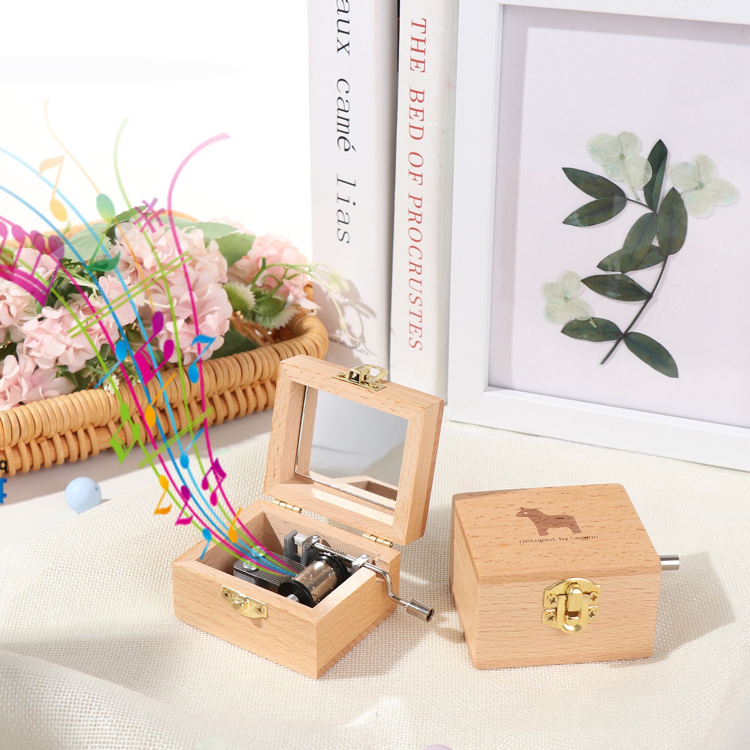 💜ZAIJIE💜 Mother's Day Wooden Hand Crank Birthday Musical Boxes Music Box Classical Thanksgiving Day Memorial Gifts Valentine's Day Antique Engraved