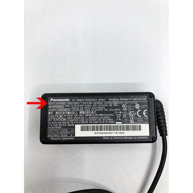 Sạc laptop Panasonic 16v 3.75a chính hãng