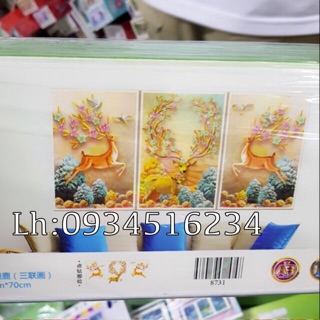 Tranh đính đá hươu bộ ba bức kt150x70cm