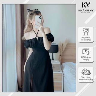Váy cổ yếm xẻ tà hở lưng sexy, sang chảnh - khánh vy boutique