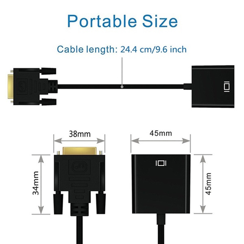 [adorebubble 0610] 1080p DVI-D 24+1 Pin Male to VGA 15Pin Female Active Cable Adapter Converter