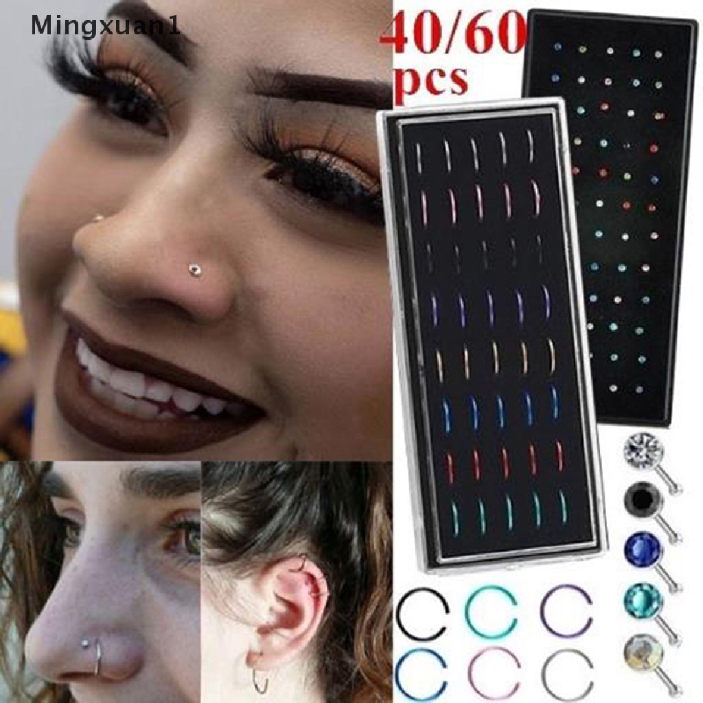 Set 40/ 60 khuyên mũi bằng thép không gỉ cá tính thời trang