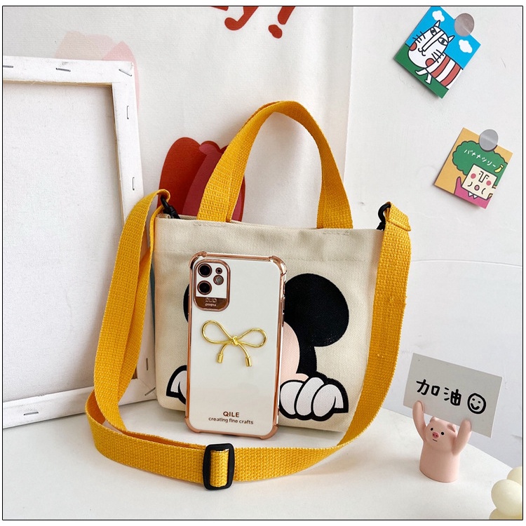 Túi Đeo Chéo Vải Canvas Họa Tiết Chuột Mickey Hoạt Hình Phong Cách Hàn Quốc Thời Trang 2021