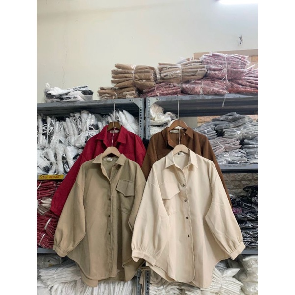 Áo sơ mi đũi nhung form rộng phong cách ullzzang