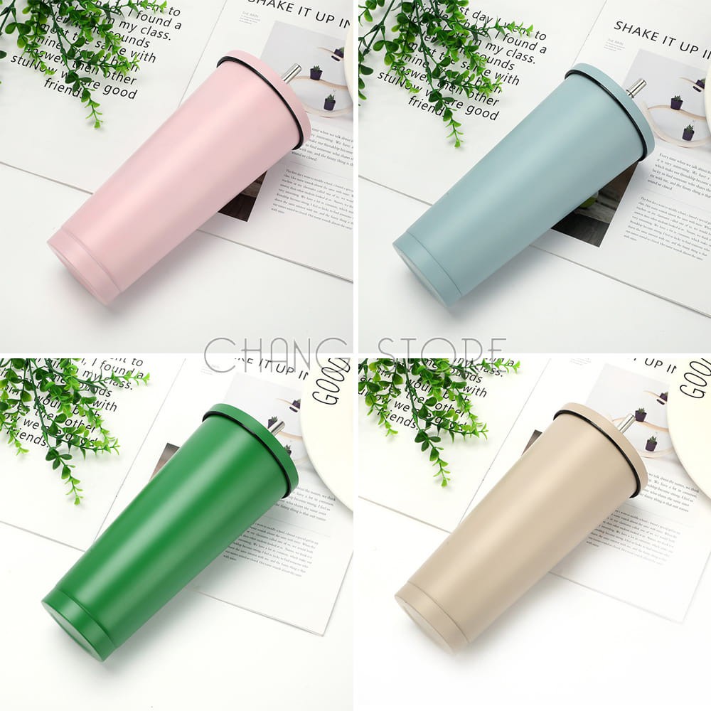 Ly giữ nhiệt inox 500ml có ống hút, bình giữ nhiệt có lớp chân không chống ra mồ hôi tiện lợi