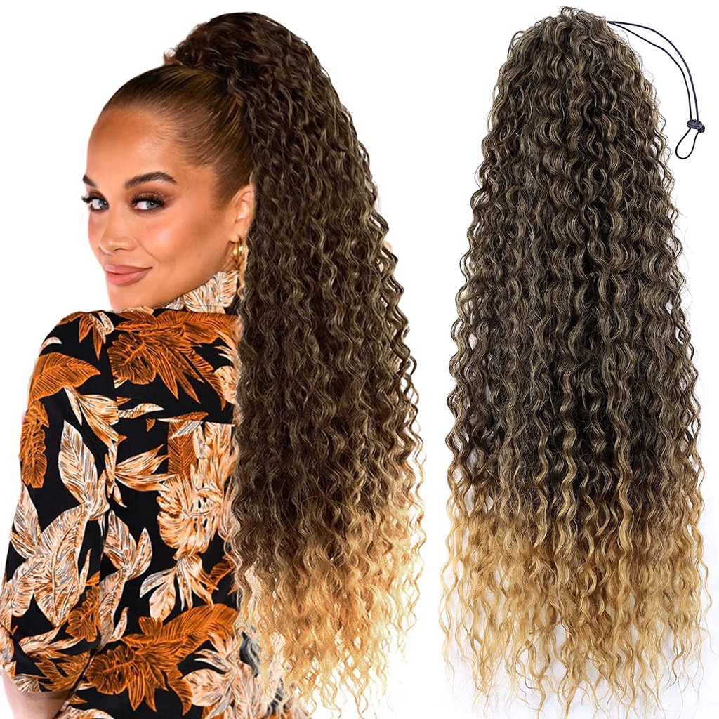 Tóc Giả Đuôi Ngựa Thẳng Dài 22 Inch Bằng Sợi Tổng Hợp Có Kẹp Màu Đen Dành Cho Nữ