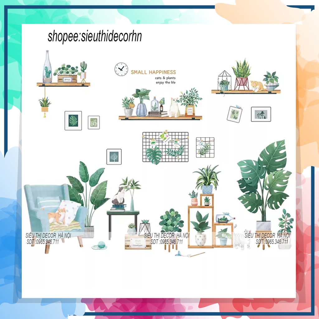 Decal dán tường phòng ngủ SMALL HAPPINESS . Đề can dán tường Hàn quốc kích thước 60x90cm