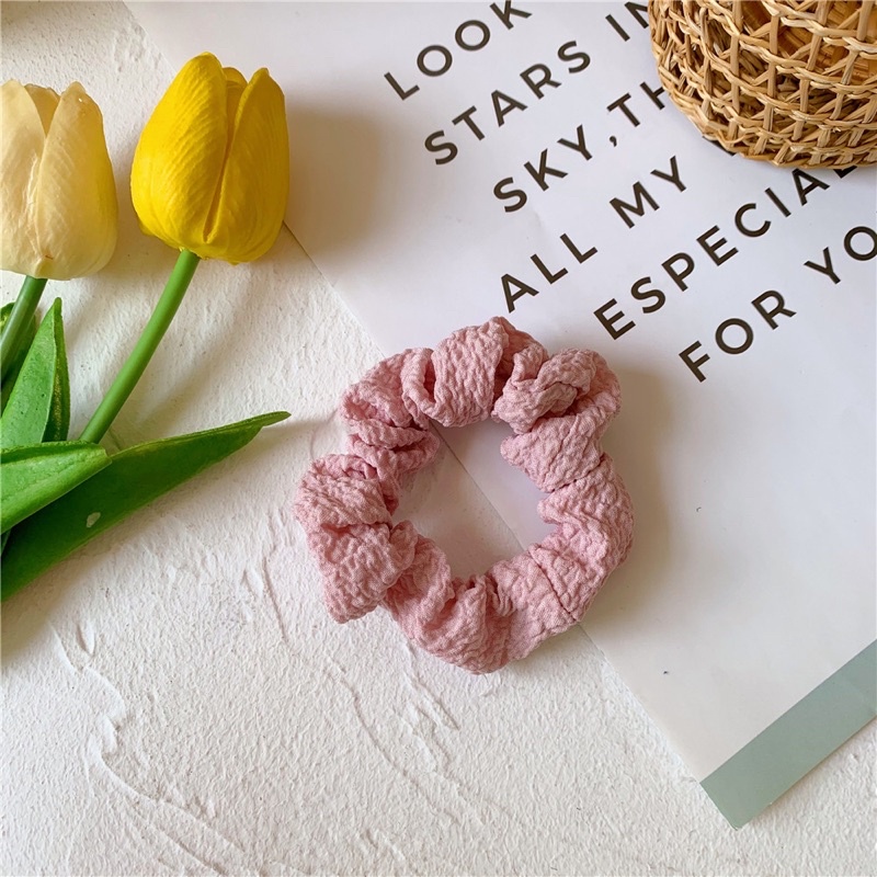 Dây buộc tóc Scrunchies nhiều màu vải đũi xốp cho nữ