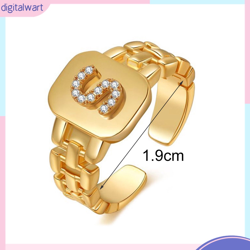 Nhẫn Bản Rộng Họa Tiết 26 Chữ Cái Đính Đá Có Thể Điều Chỉnh Cho Nam Nữ