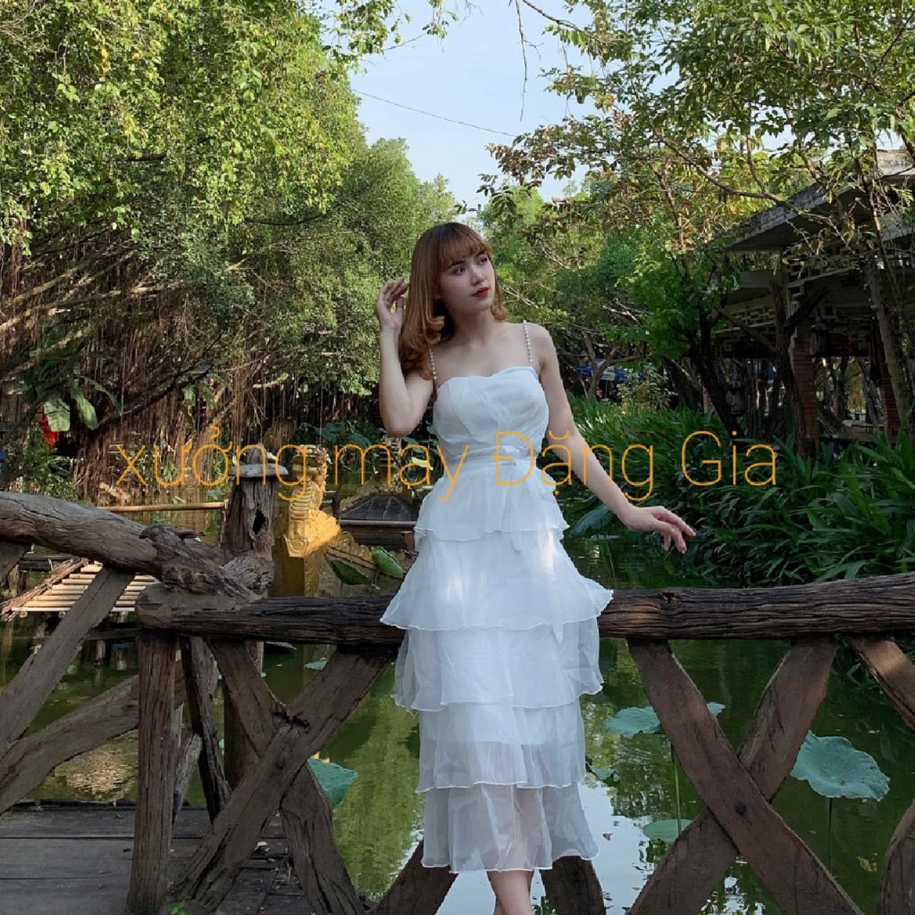 Đầm dự tiệc vai hạt bèo tầng xinh xắn DG4230