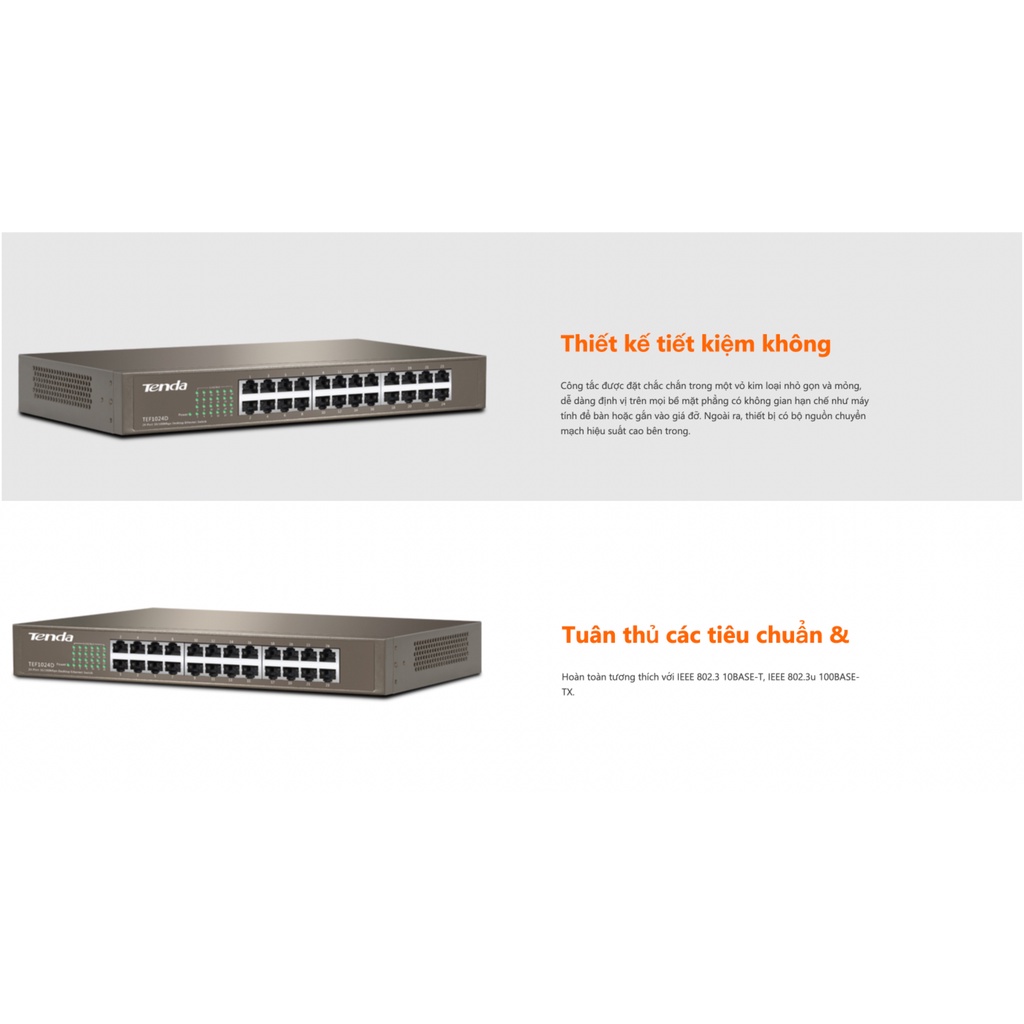 Tenda TEF1024D Switch 24 cổng - Vỏ Sắt - Chính Hãng BH 3 Năm