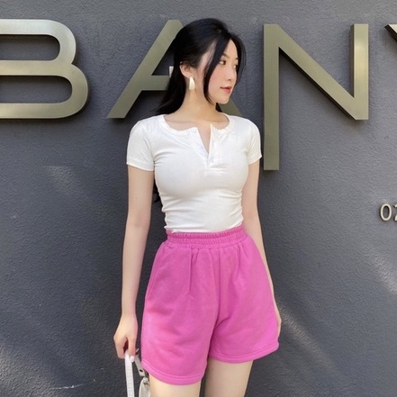 SALE Áo Haley tay ngắn vạt bầu vải gân cotton Hàn