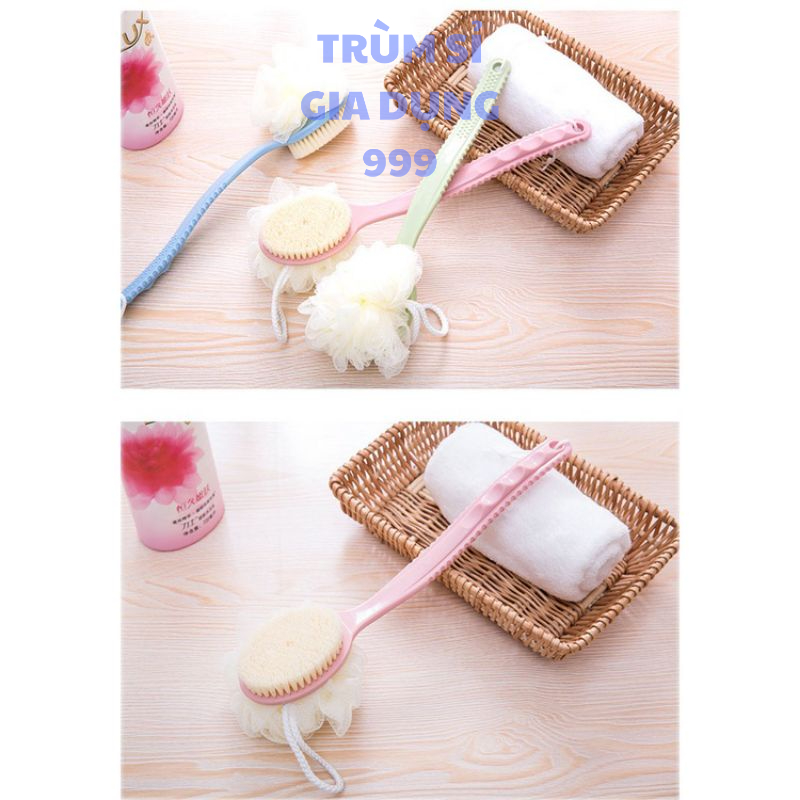 bàn chải chán dài kèm bông tắm,Bông Tắm Tạo Bọt Cao Cấp Cọ Kỳ Lưng Chất Liệu Cao Cấp An Toàn Cho Da