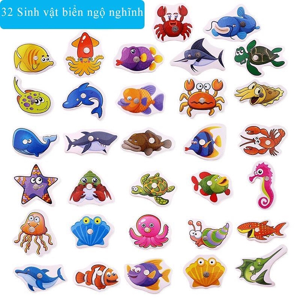 Đồ chơi câu cá nam châm gỗ 32 con chi tiết cho bé