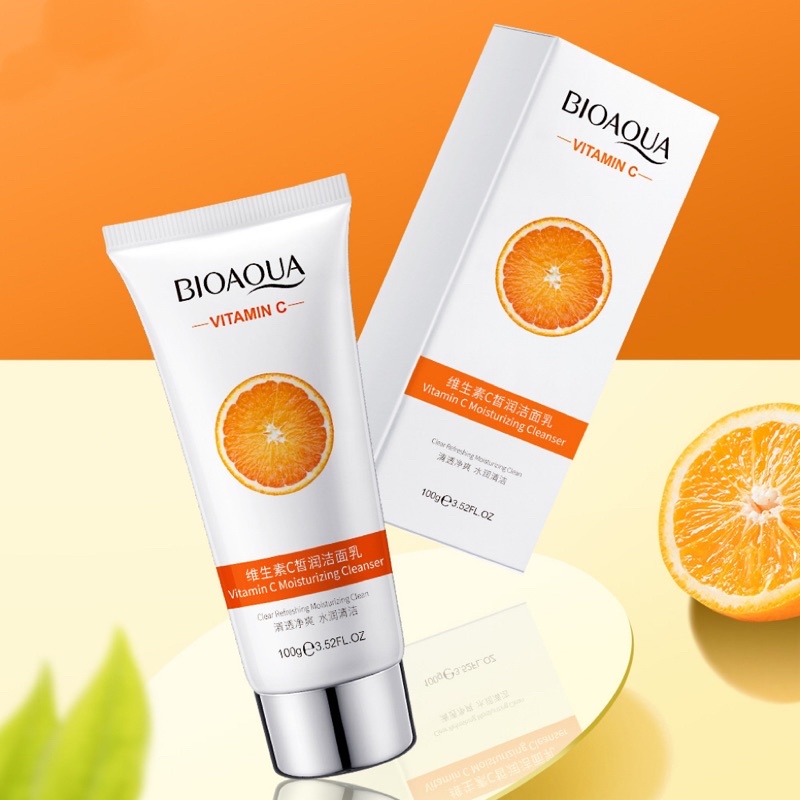 81846 A8 Sữa Rửa Mặt Cam Tươi Vitamin C Bioaqua Tuýp 100gr Lấy Sạch Bụi Bẩn Dầu Nhờn, Dưỡng Ẩm Cho Da