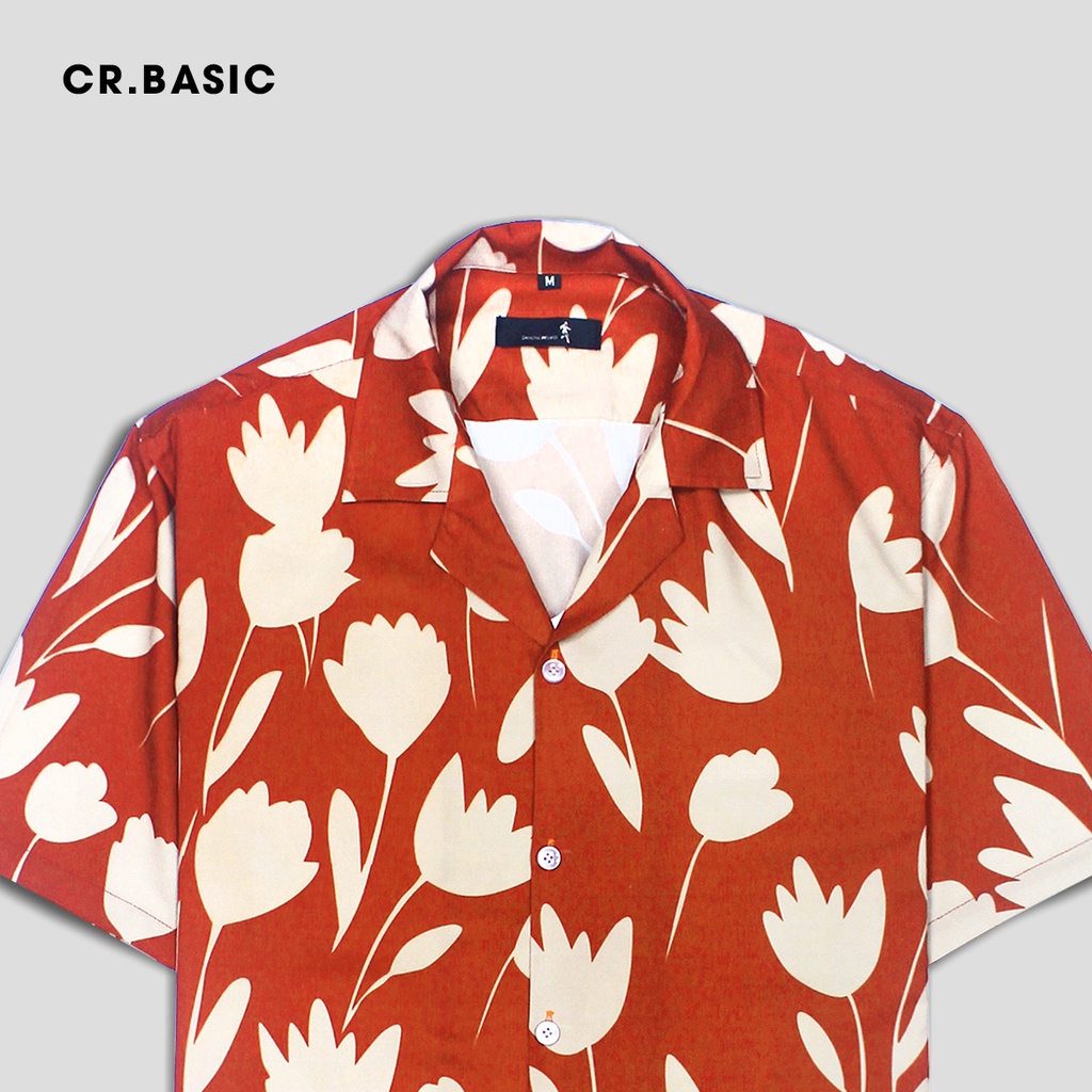 Áo sơ mi tay ngắn nam nữ CR.BASIC form rộng sơ mi họa tiết ngắn tay unisex cộc tay USM604