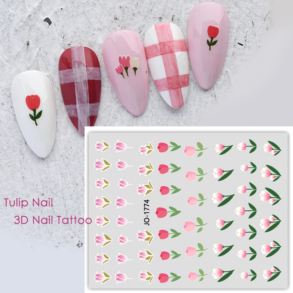Hình Dán Trang Trí Móng Tay Họa Tiết Hoa Lá 3D Màu Hồng Xinh Xắn Thời Trang DIY
