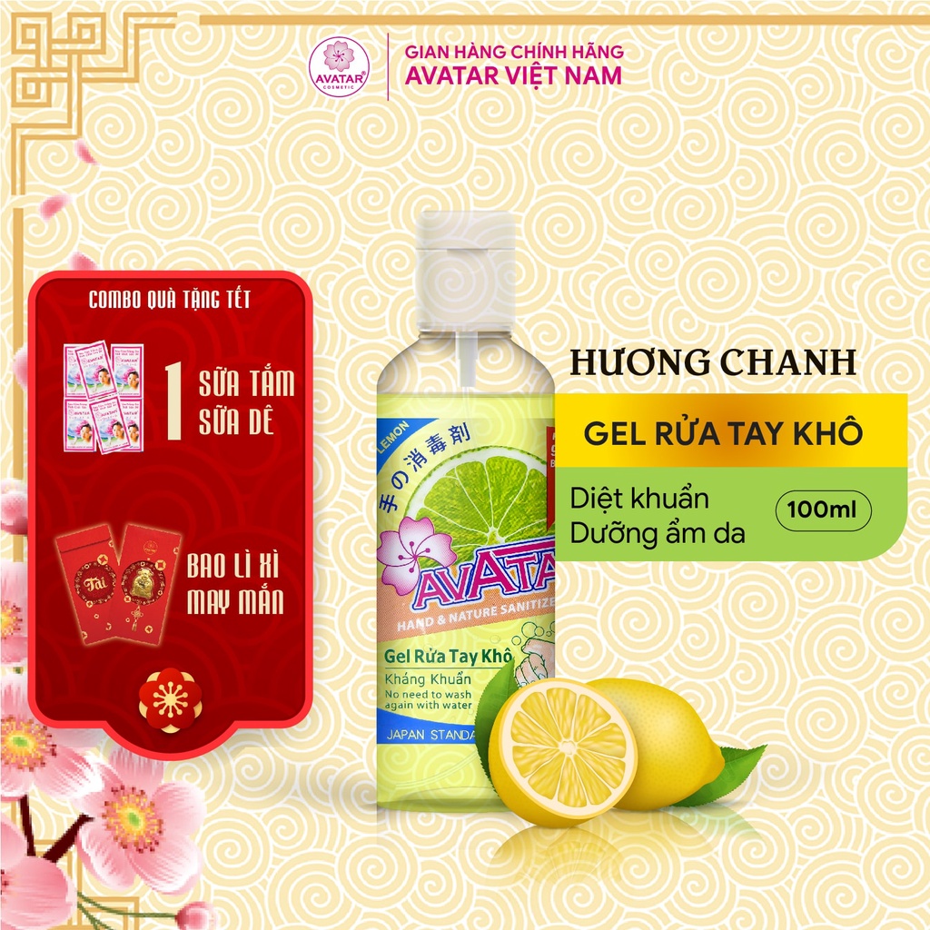 Gel Rửa Tay Khô Hương Chanh Tươi Mát Làm Sạch Vượt Trội, X3 Dưỡng Ẩm Không Gây Khô Da AVATAR 100ml (dạng nắp)
