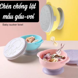 Chén chống lật cho bé mẫu voi, gấu nắp cài
