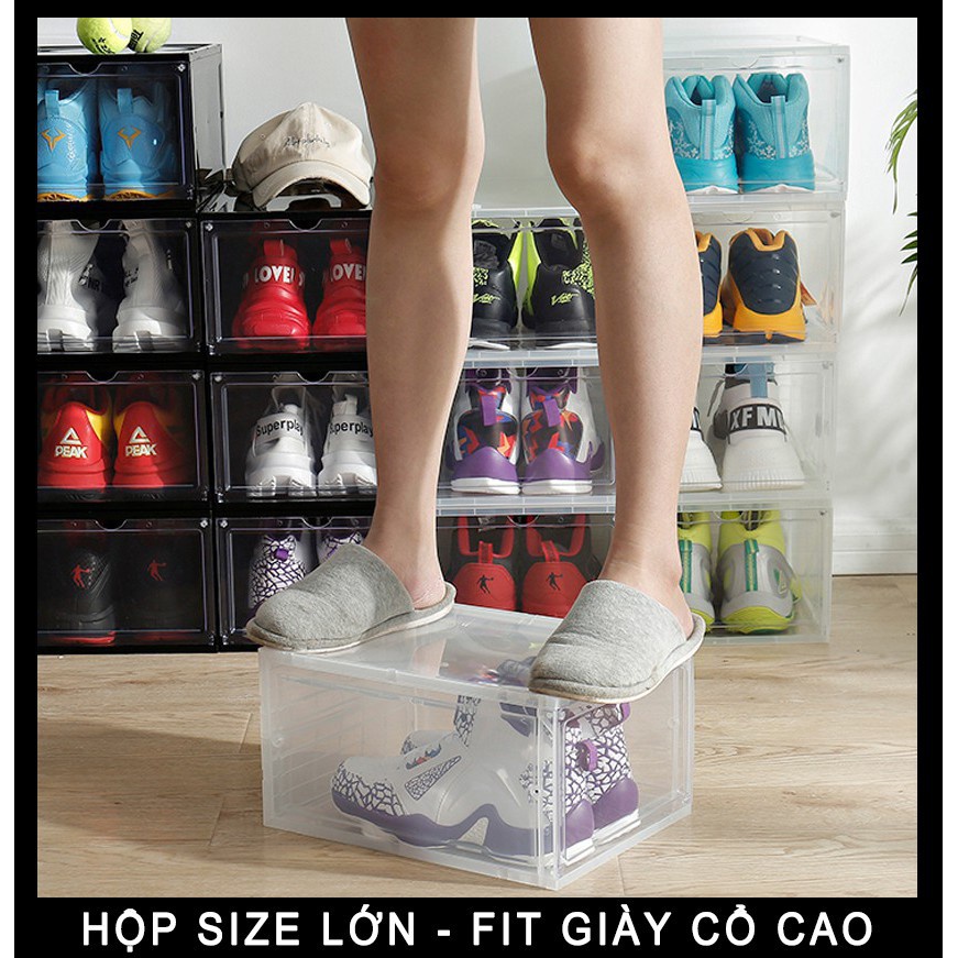 Combo 5 Hộp Đựng Giày Xịn Cửa Kính Trong Suốt, Hộp Đựng Sneaker Nhựa Cứng Nguyên Khối