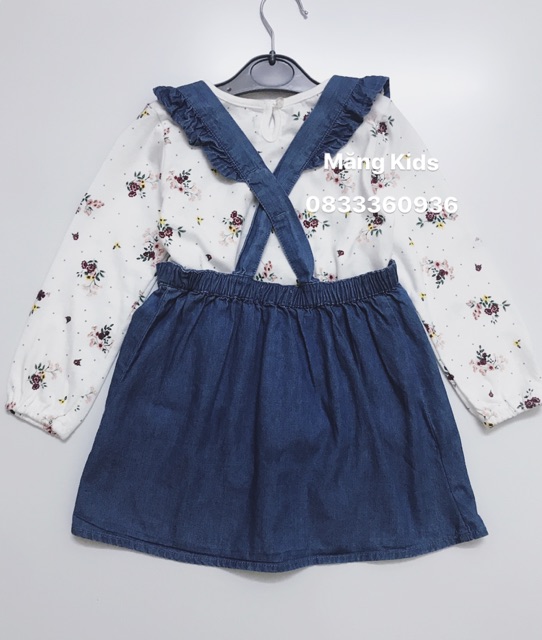 Sét Váy Yếm Hoa Nhí Jean Xanh Primark