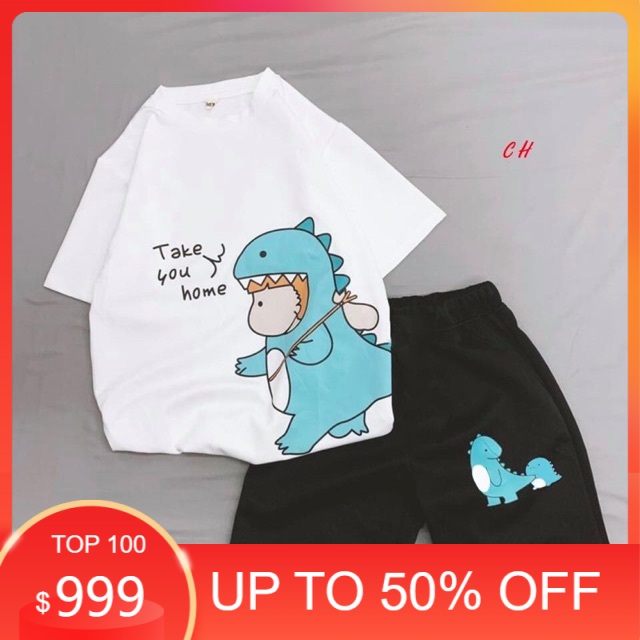 Sét áo khủng long bám đuôi+ quần đùi CH12 , Áo thun nam nữ, quần kaki, quần nữ, sét bộ mặc ở nhà MODY