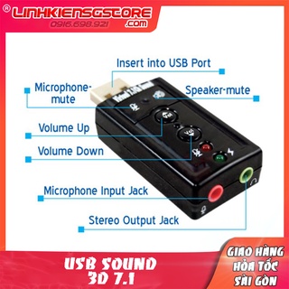 USB CAM Ra Sound 2 Cổng Jack 3.5 Âm Thanh 7.1 Âm Thanh Sóng Động cho PC