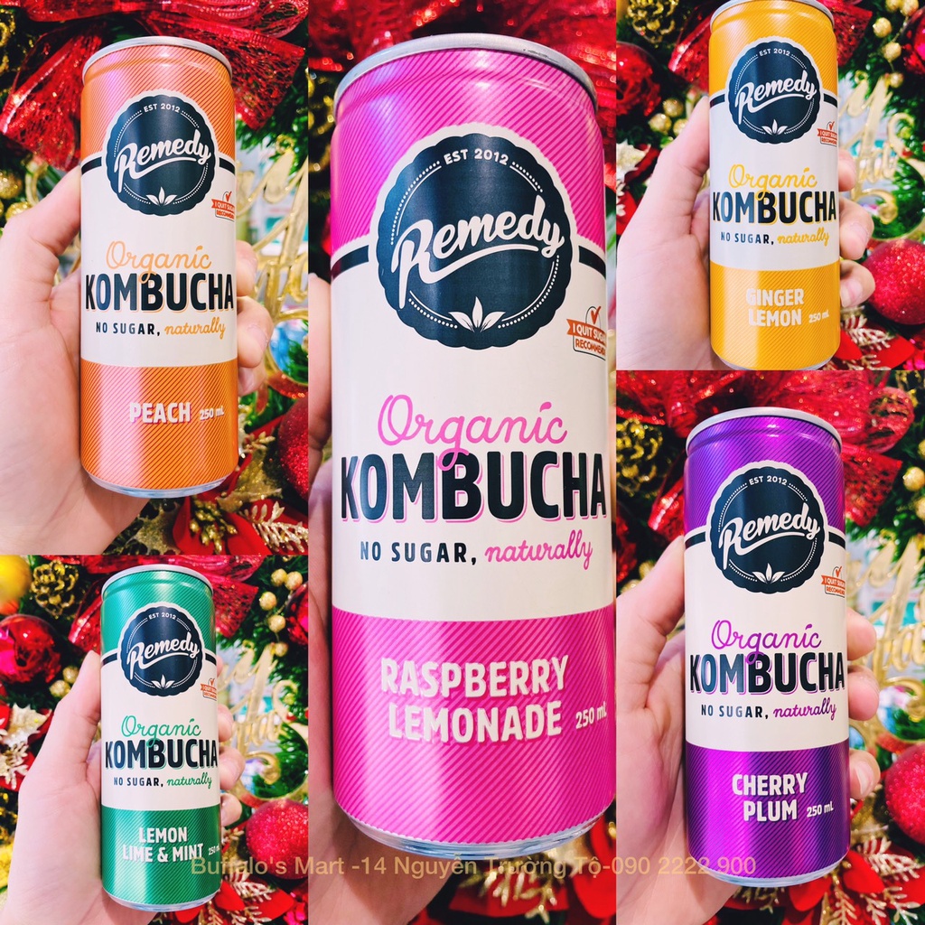 Trà Kombucha Remedy có ga các vị 250ml- Hàng nhập khẩu chính hãng