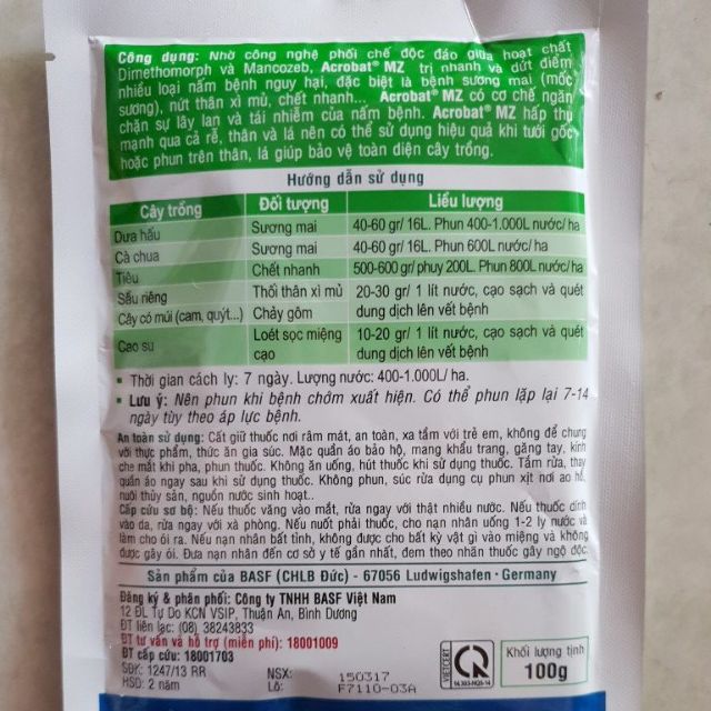 Thuốc Trừ Bệnh Sương Mai, Thối Thân, Xì Mủ ACROBAT MZ