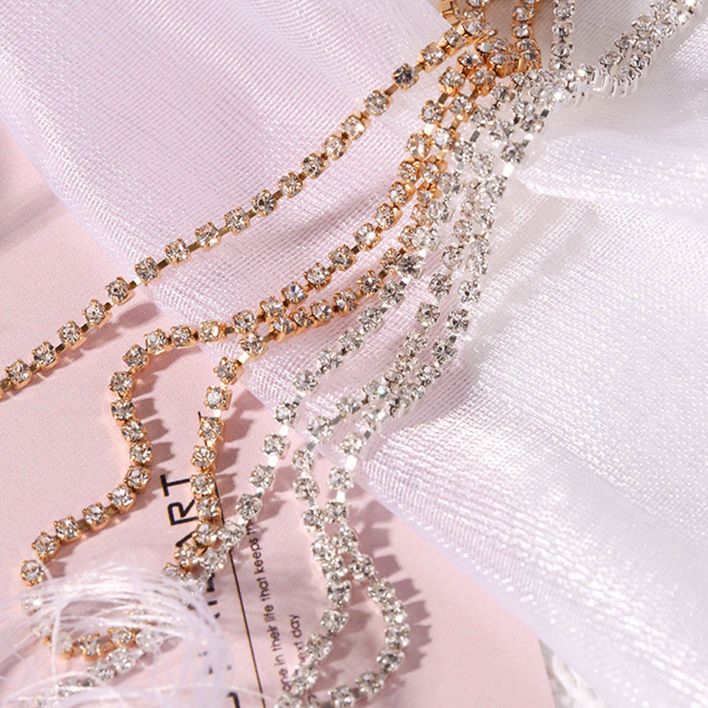 [Hàng mới về] Phụ Kiện Dây Xích Kim Loại Có Móng Kẹp Đá Nhân Tạo Trang Trí Móng Tay Nghệ Thuật 3D Lấp Lánh Màu Tùy Chọn