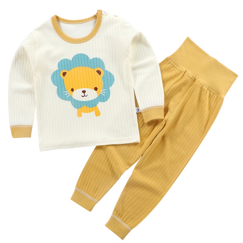 Bộ đồ ngủ tay dài vải cotton lụa phong cách Hàn Quốc thời trang thu đông cho bé 65-125cm