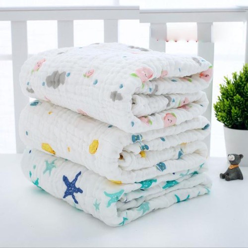 Khăn quấn ủ xô có mũ cho bé sơ sinh, Vải xô 100% cotton mềm mịn giúp bé thoải mái