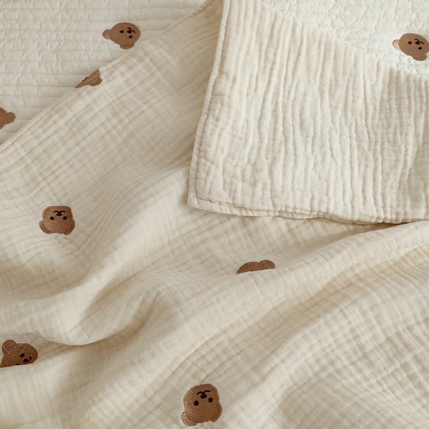 Chăn Xô Muslin Cho Bé Sơ Sinh Hoạ Tiết Hình Gấu Đáng Yêu, Chất Mềm mại,Thấm Hút Mồ Hôi Không Kích Ứng Da Bé-Unun kisd