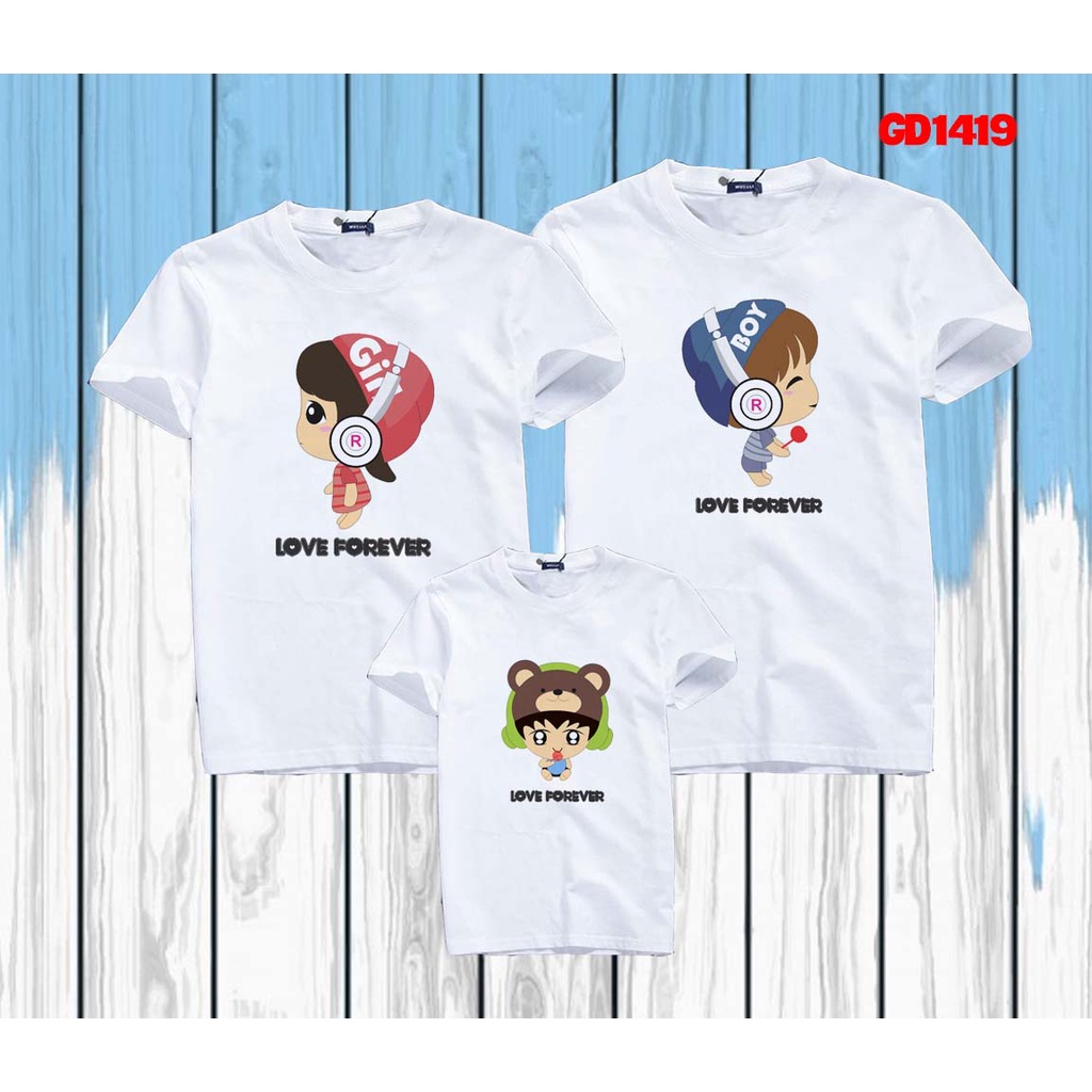 áo gia đình 5 người cotton co giãn 4 chiều cả nhà đeo tai nghe bản bé trai -- [Giá niêm yết là giá của 1 áo]