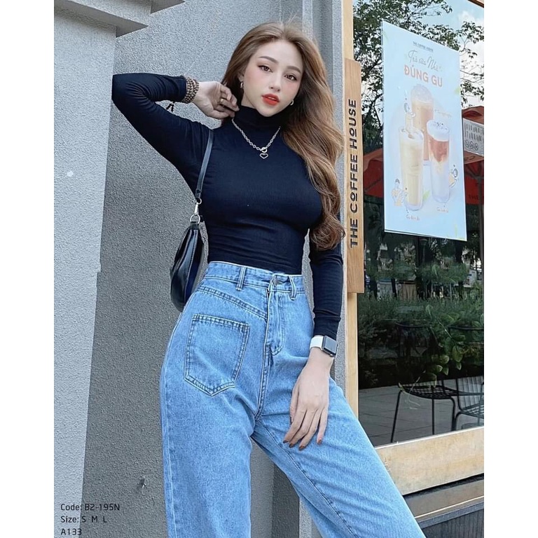 Quần jean nữ ống rộng ❤️ Cạp lưng cao dáng ống suông chất bò dầy dặn 1 túi trước trẻ trung LX14